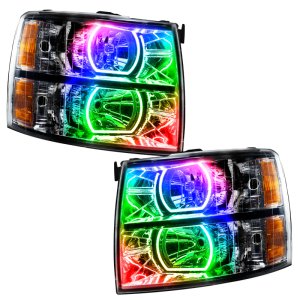 Chevrolet Silverado Headlight Assemblies - ORACLE Lighting - SMD Halo, Square Style, ColorSHIFT - Black - `07-`13